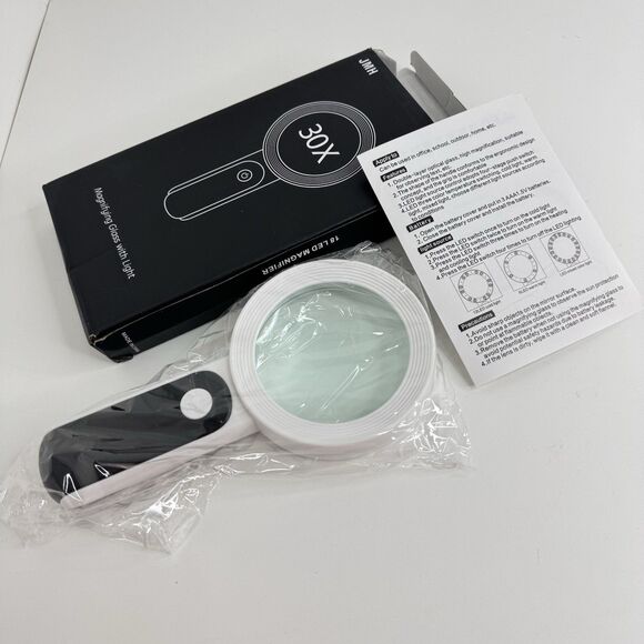 JMH Magnifying Glass with Light, 30X Handheld Large 18LED Cold and Warm Light wi - Picture 1 of 5